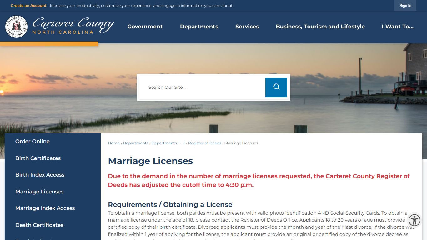 Marriage Licenses | Carteret County, NC - Official Website