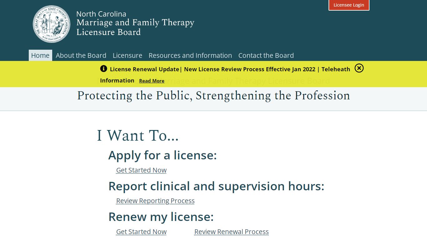 Home | North Carolina Marriage and Family Therapy Licensure Board